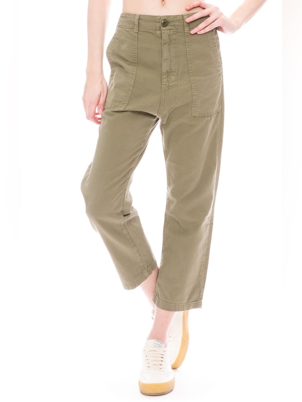 THE GREAT. The Ranger Pant Beat Up Green Cargo Ankle Cropped Bottoms